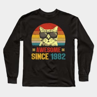 Awesome Since 1982 42nd Birthday Gifts Cat Lover Long Sleeve T-Shirt